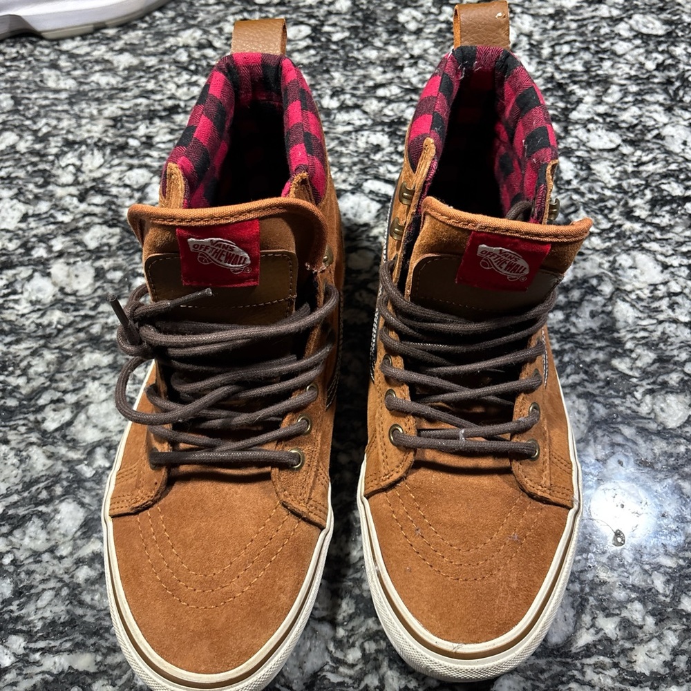 Vans Men's Tan and Red High-Top Sneakers
